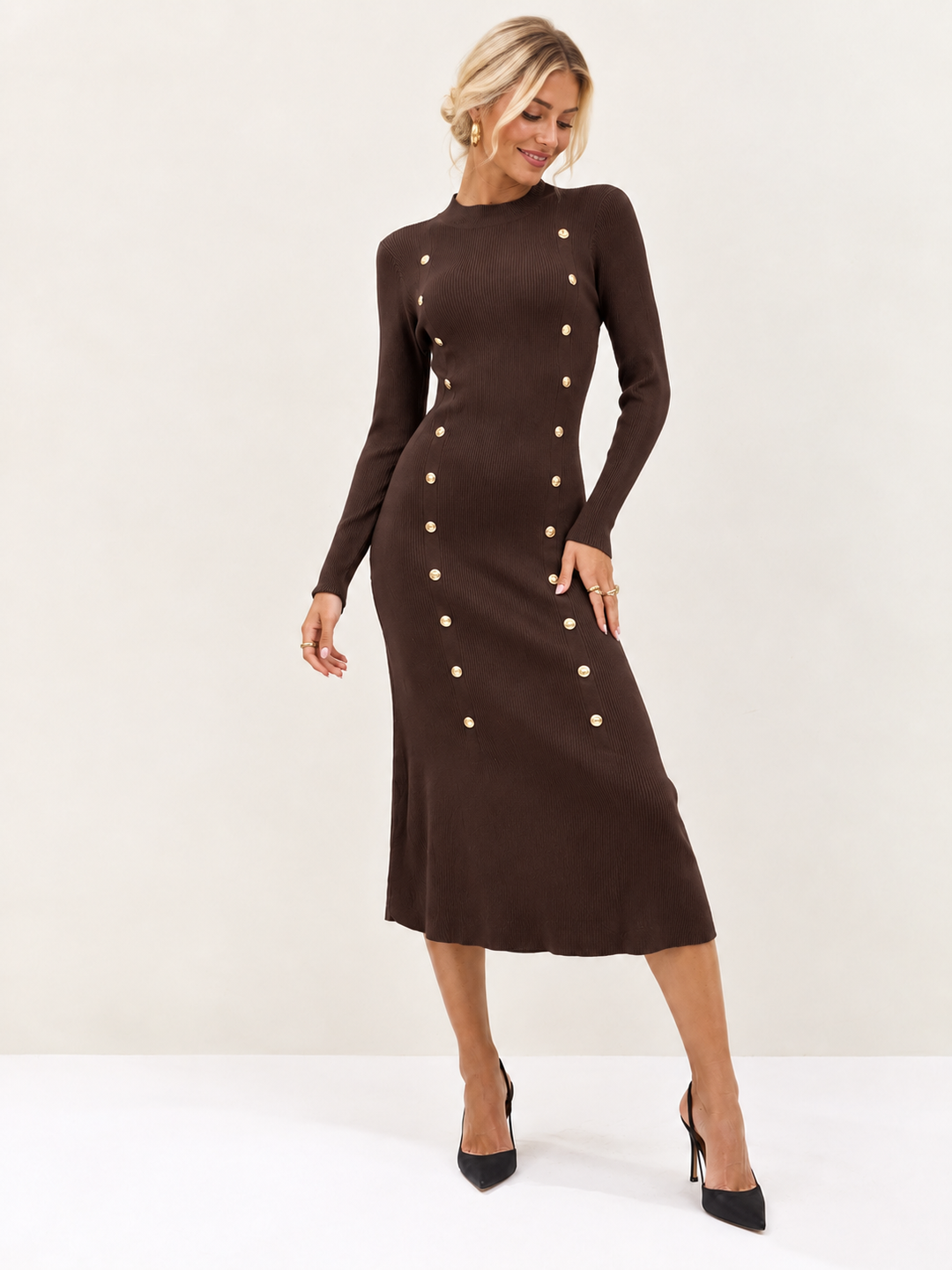 Melinda Military Knit Dress Chocolate