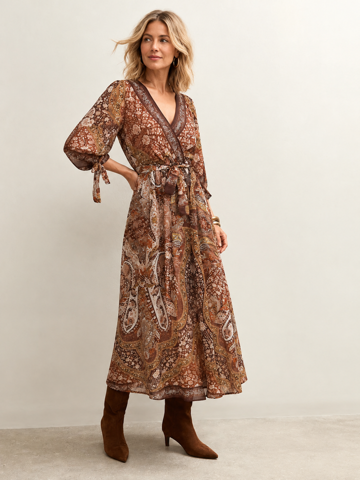 Vintage Paisley Tie Dress Chocolate