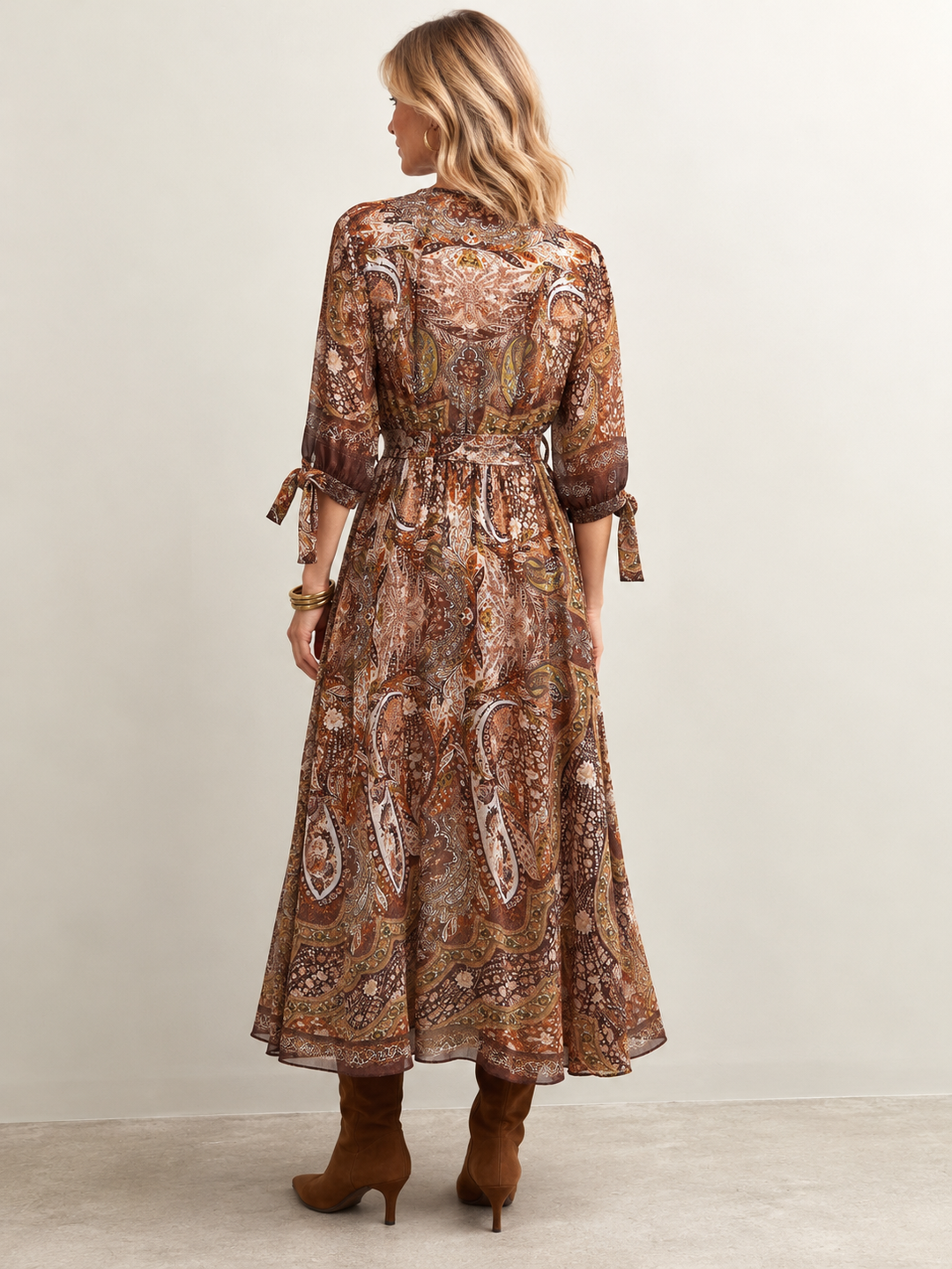 Vintage Paisley Tie Dress Chocolate