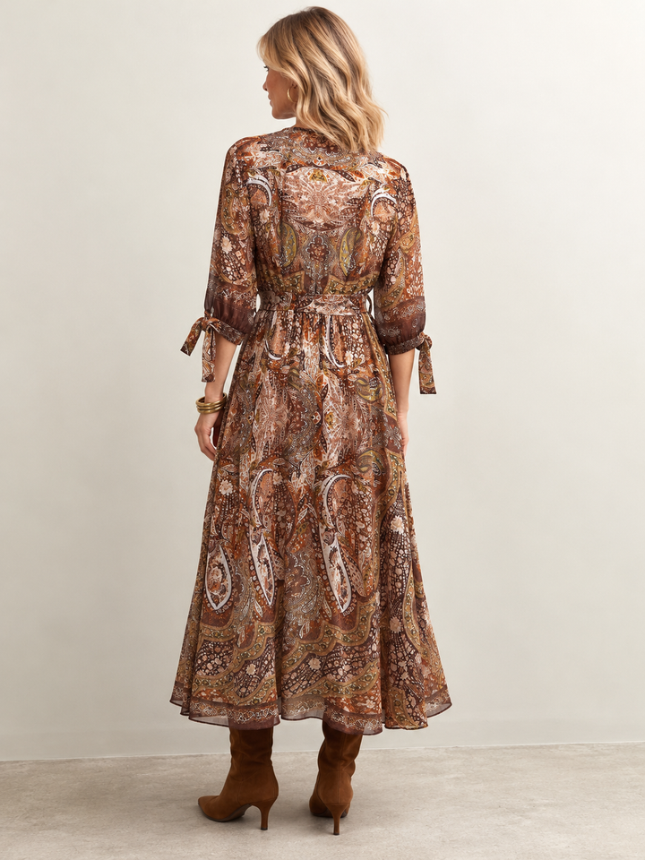 Vintage Paisley Tie Dress Chocolate