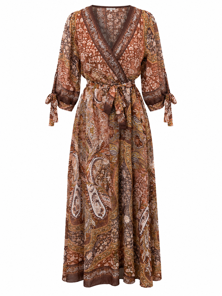 Vintage Paisley Tie Dress Chocolate