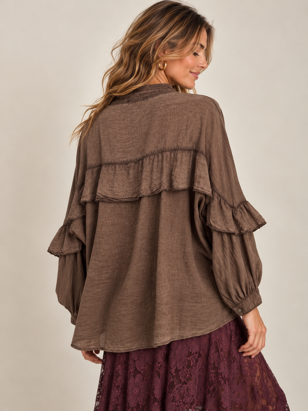 Francis Stone Washed Frill Shirt Mocha
