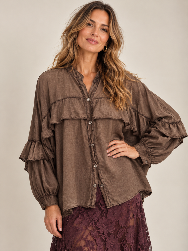 Francis Stone Washed Frill Shirt Mocha