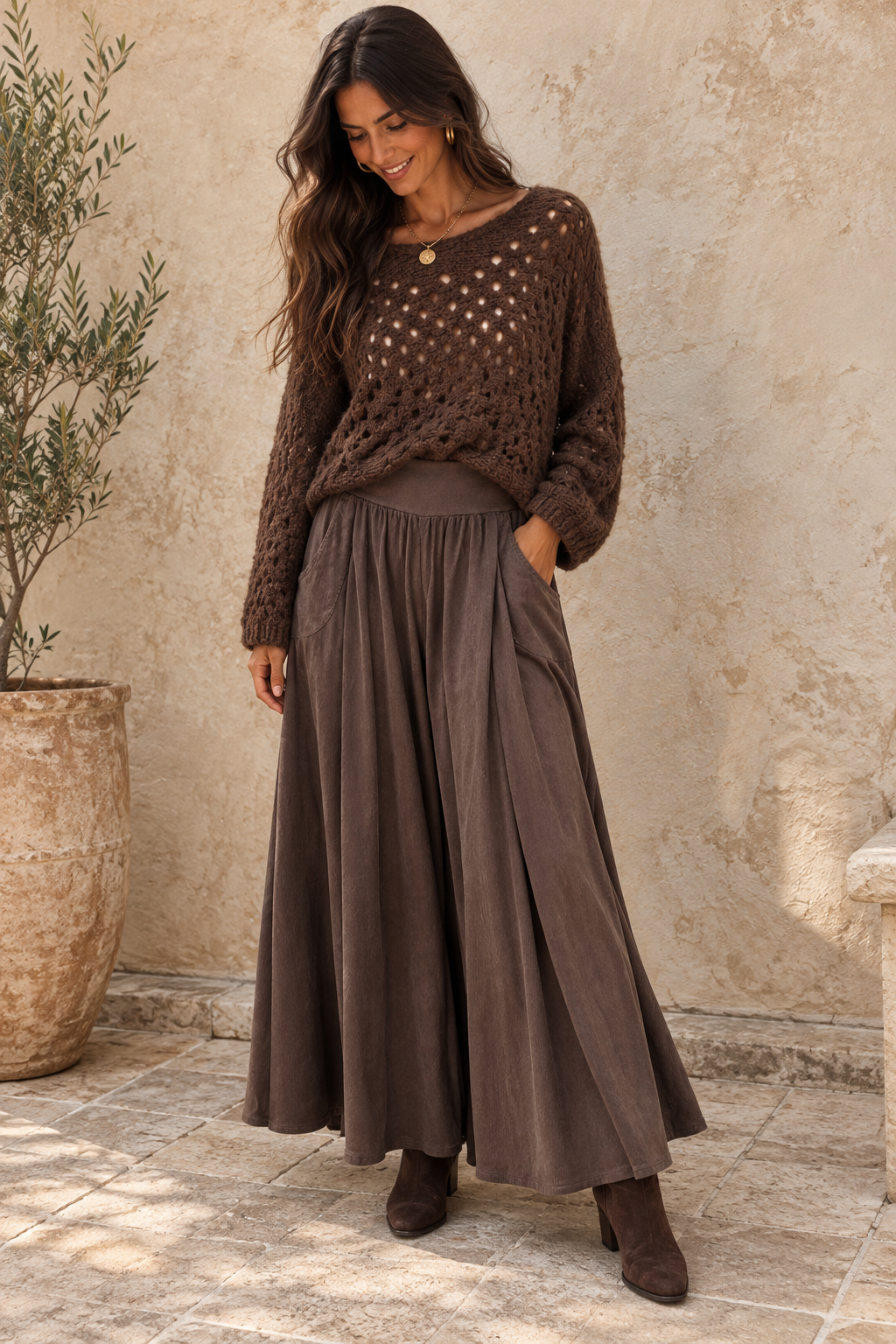 Cora Open Knit Jumper Chocolate