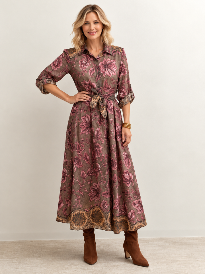 Raquel Floral Dress Mocha/Pink