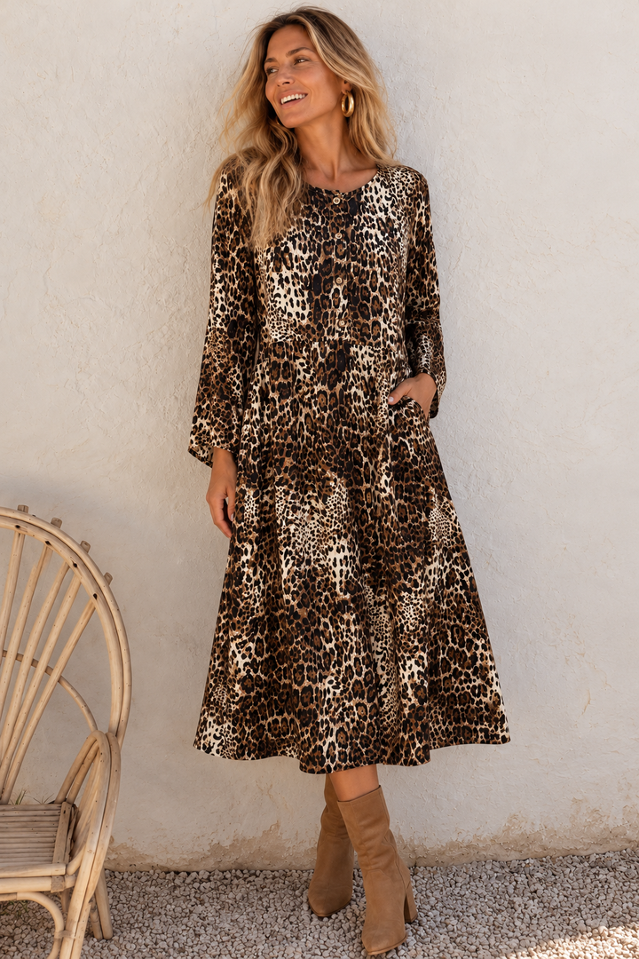 Charlotte Leopard Midi Dress Toffee