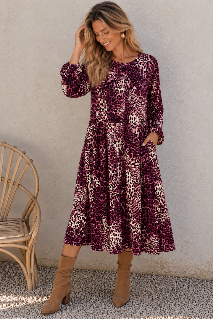 Charlotte Leopard Midi Dress Purple