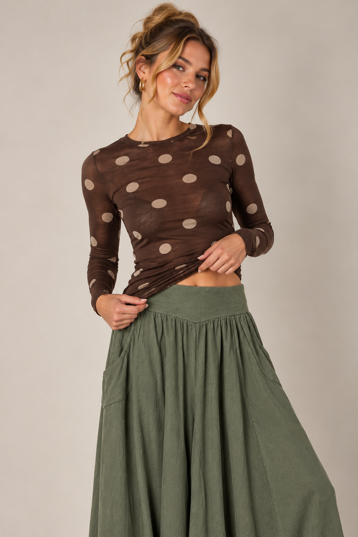 Polka Dot Cashmere Top Chocolate