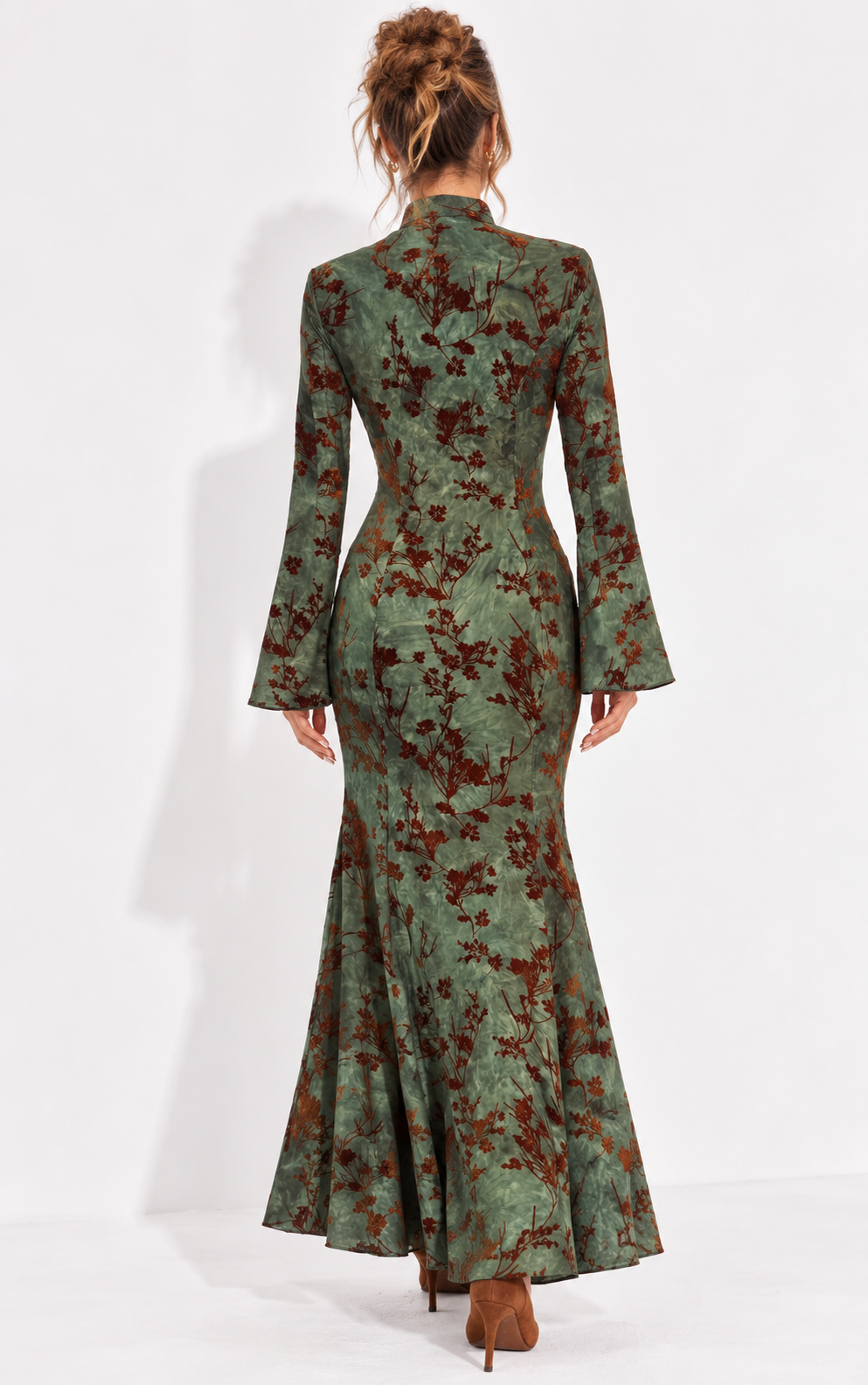 Oriental Blossom Dress Dark Moss