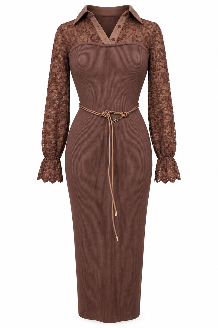 Sweetheart Vintage Lace Dress Chocolate