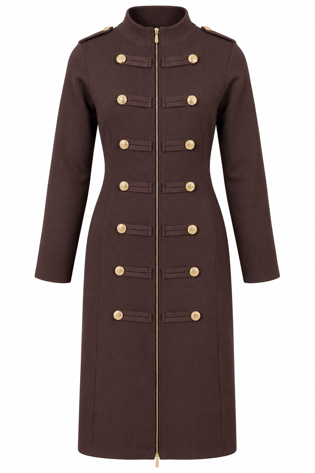 Marcia Military Zip Dress Chocolate