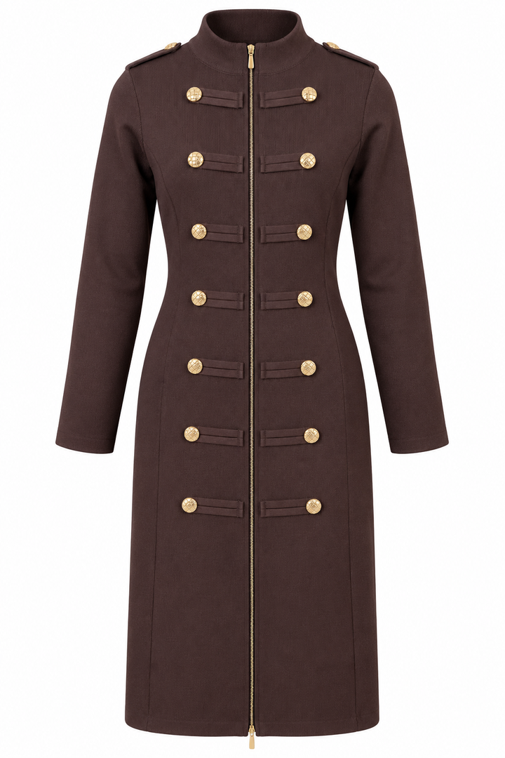 Marcia Military Zip Dress Chocolate