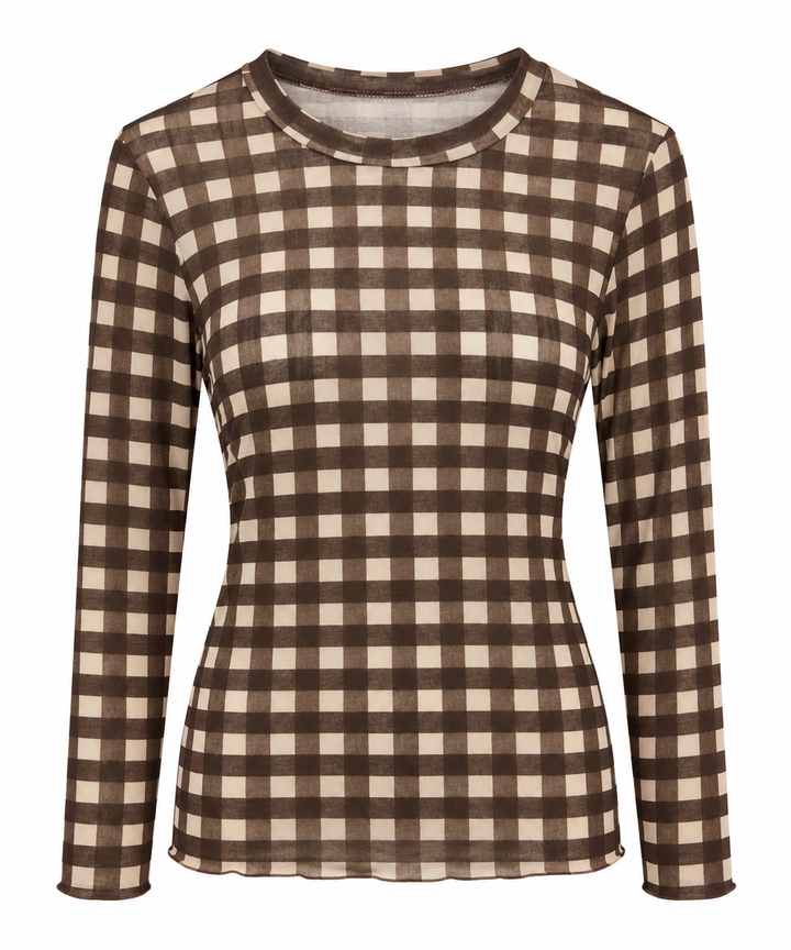 Checked Print Cashmere Top Chocolate