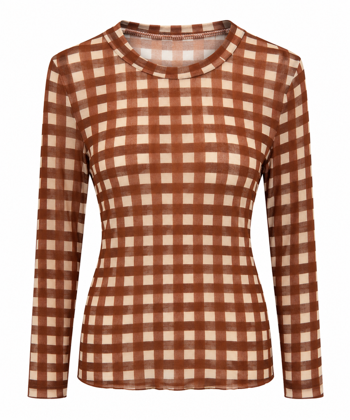 Checked Print Cashmere Top Rust
