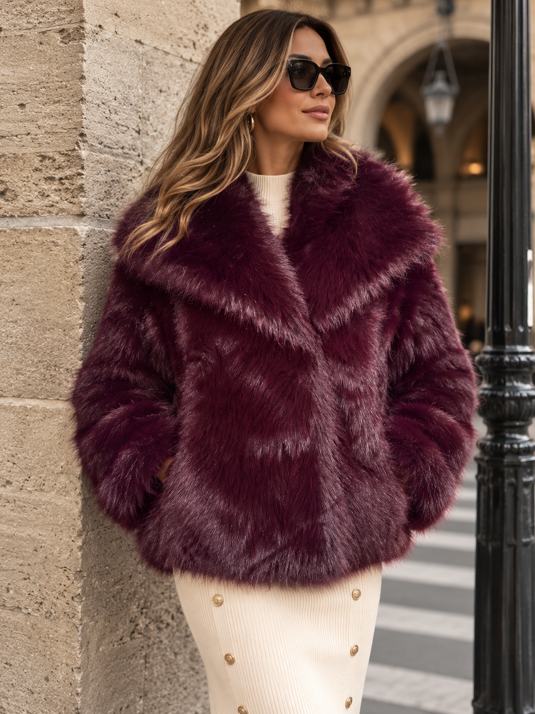 Farah Faux Fur Jacket Wine