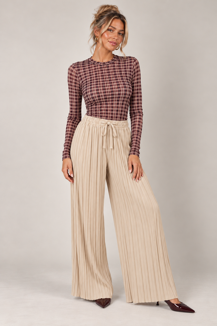 Tartan Print Cashmere Top Wine