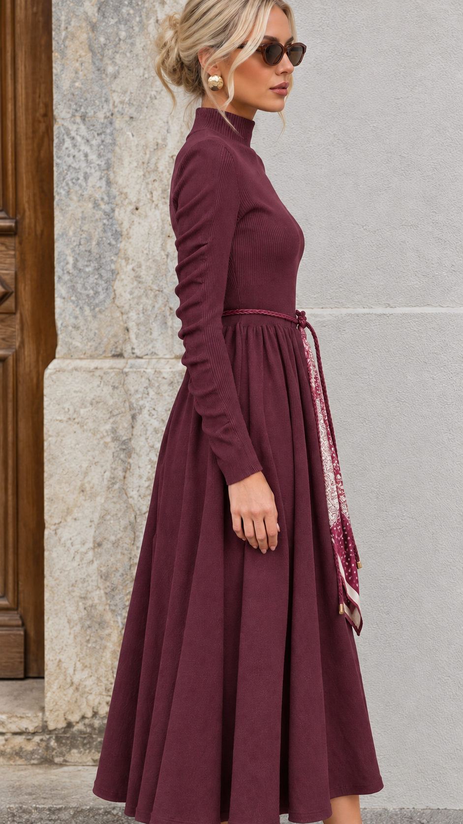Jasmine Belted Knitted Dress Plum