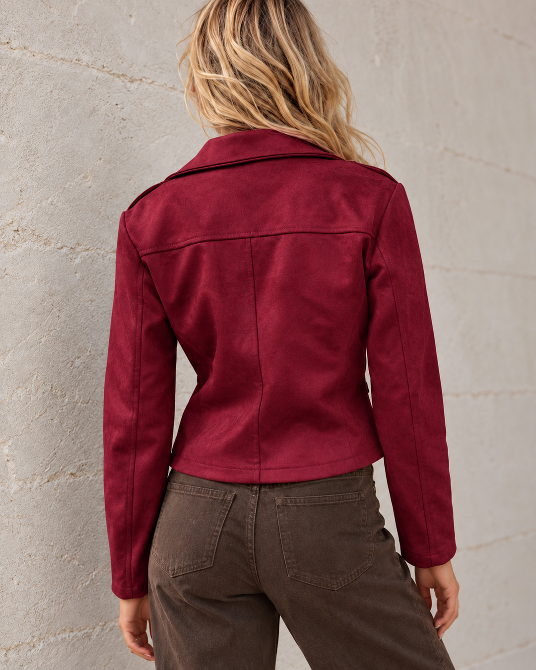 Bruna Faux Suede Zip Jacket Burgundy