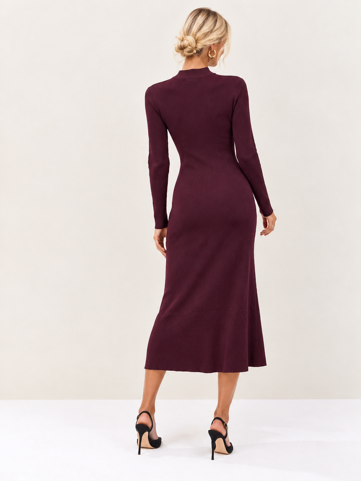 Melinda Military Knit Dress Burgundy
