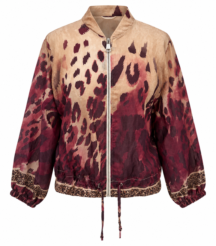 Sabrina Leopard Zip Jacket Burgundy