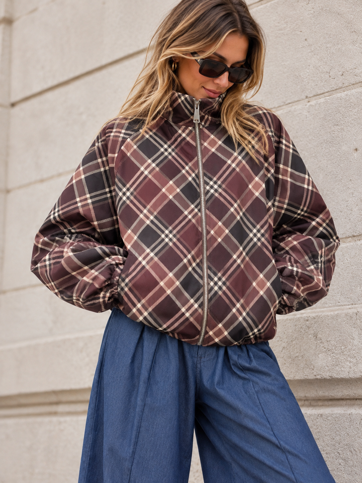 Kelby Tartan Zip Jacket Burgundy