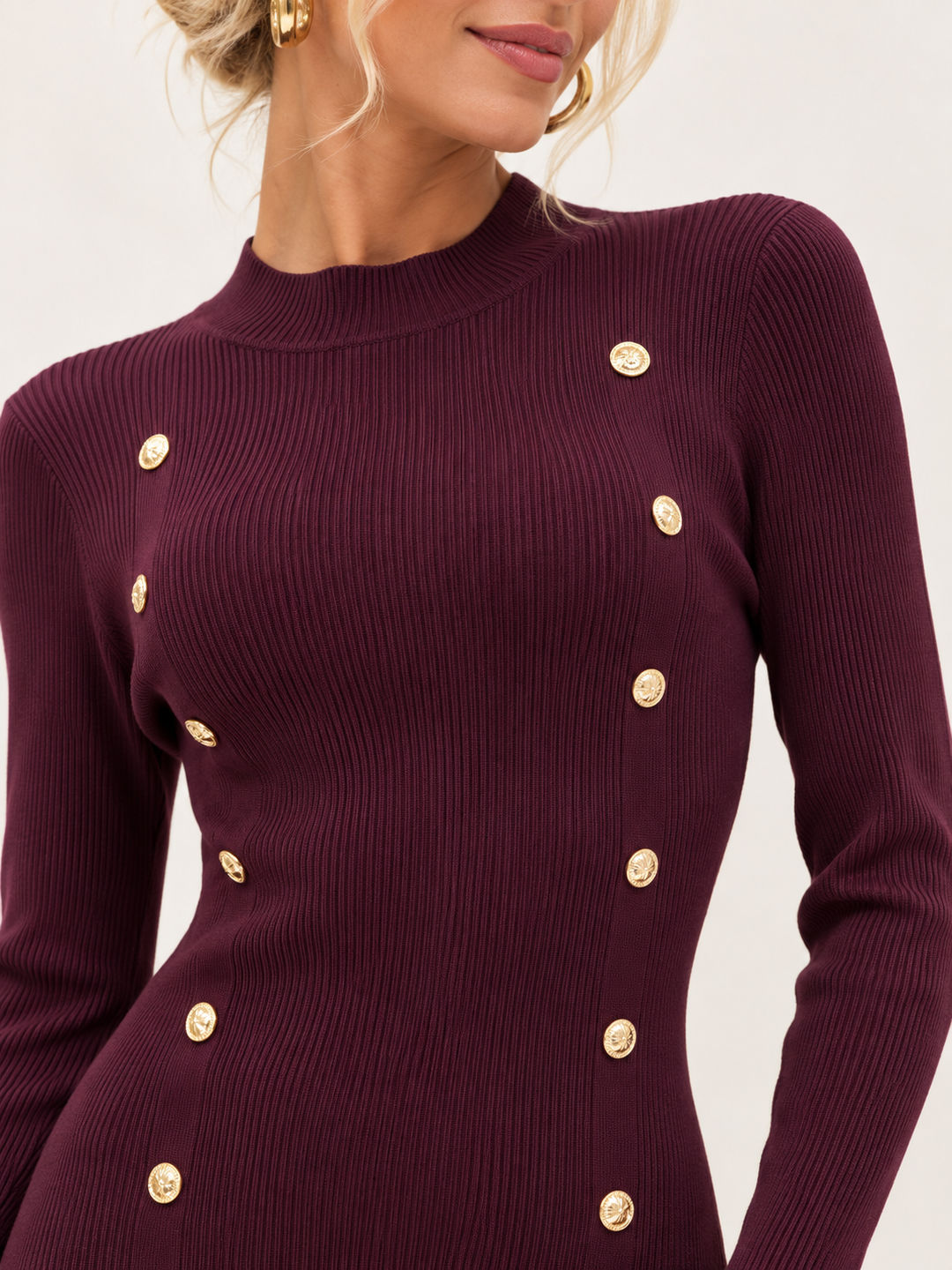 Melinda Military Knit Dress Burgundy