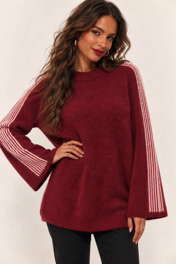 Shae Stripe Jumper Burgundy