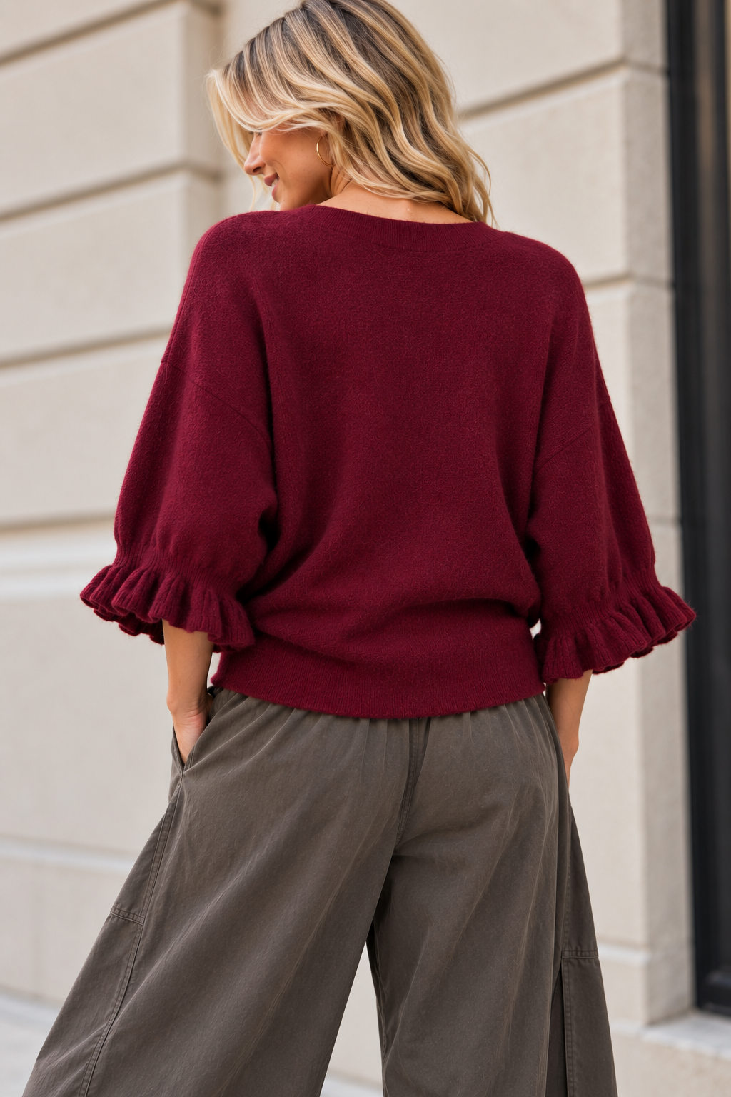 Ada Frill Batwing Jumper Burgundy