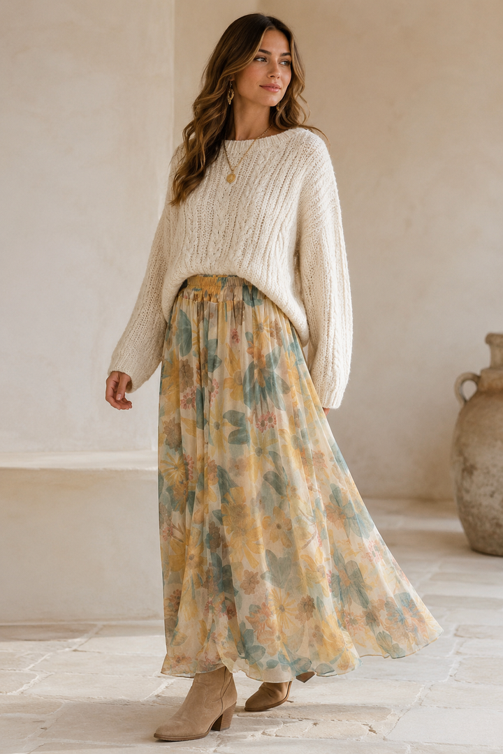 Ariane Floral Tulle Skirt Orange