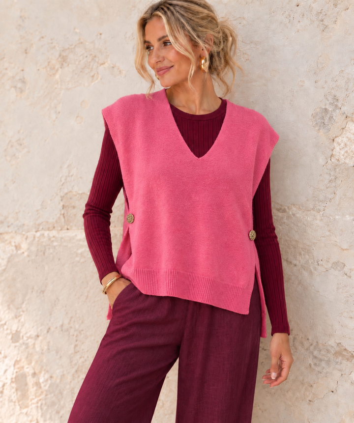 Clara Gold Button Tank Top Pink