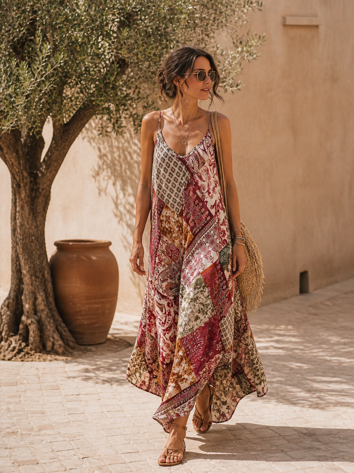 Siena Patterned Silky Maxi Dress Rouge