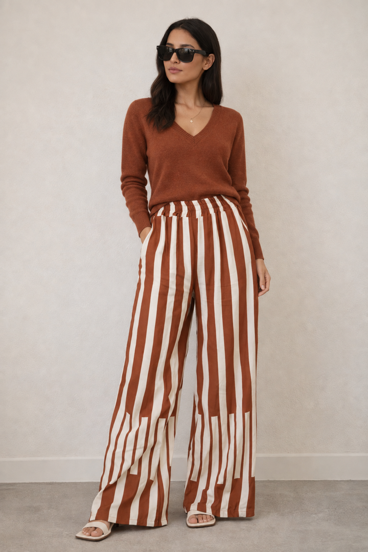 Stripe Rust & Cream Trousers