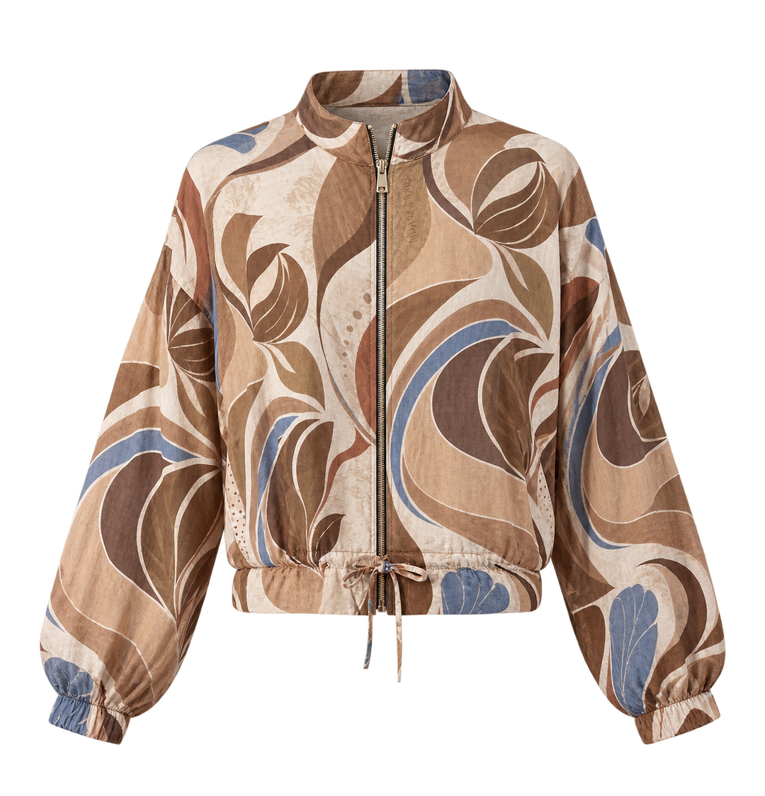 Mia Geometric Zip Jacket Chocolate