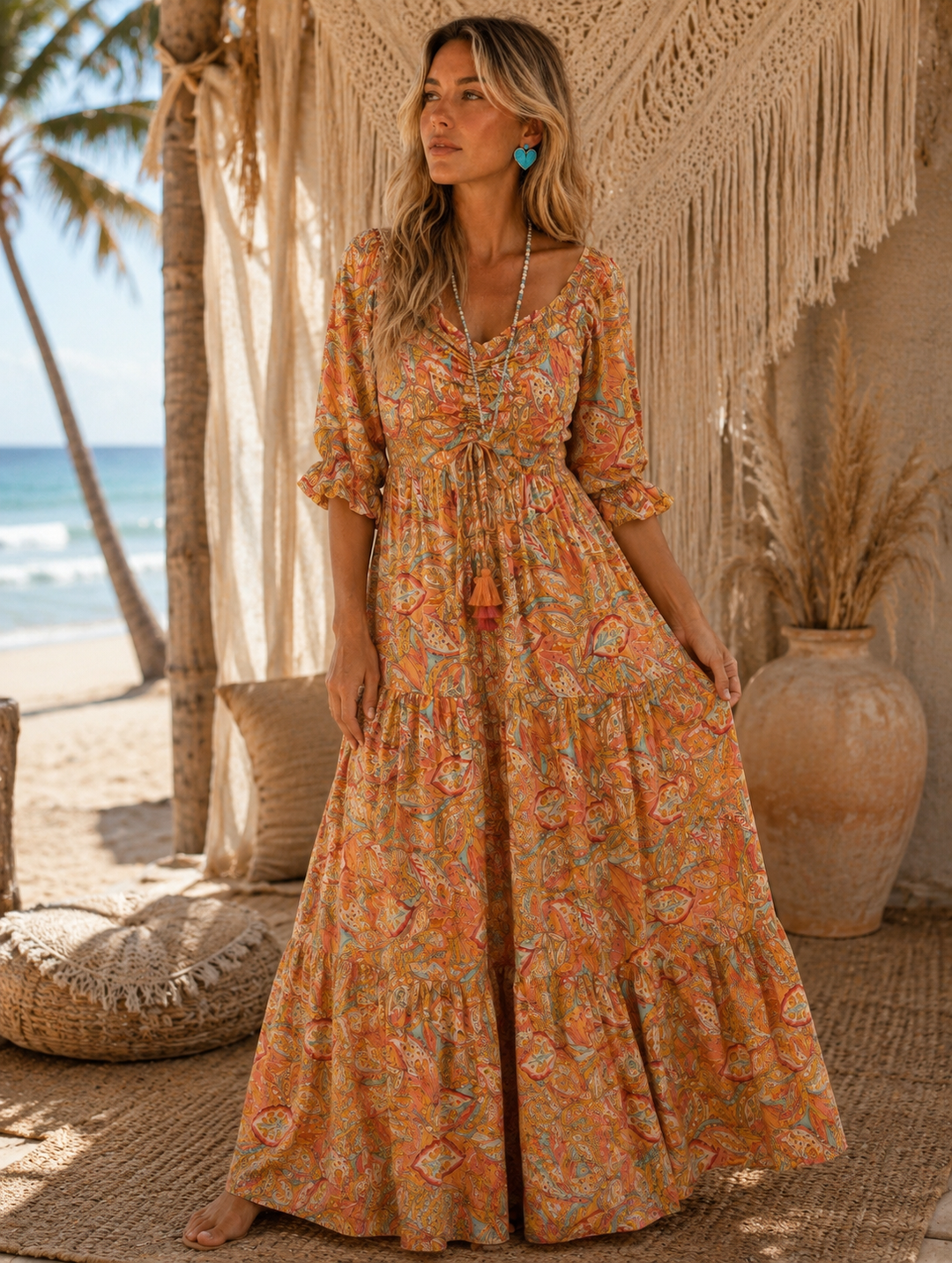 Rosabella Shirred Silk Dress Tangerine
