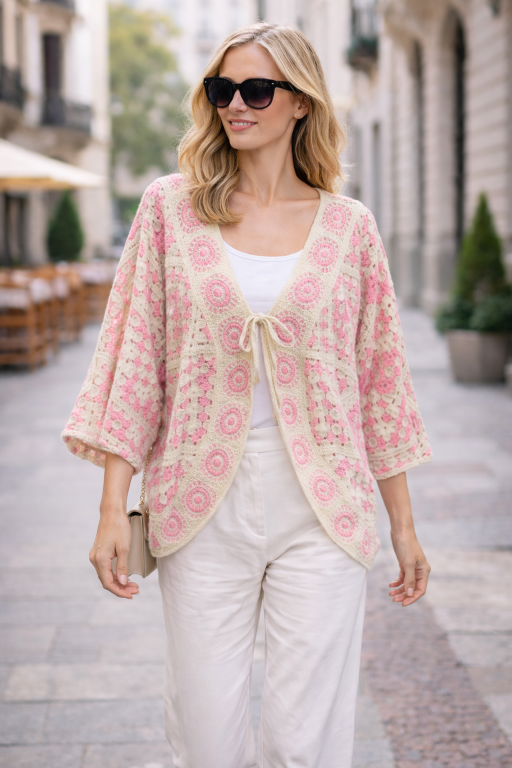 Boho Crochet Cardigan Pink