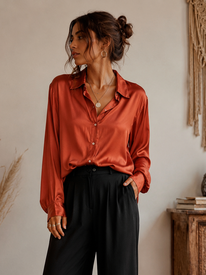 Gessenia Silky Shirt Burnt Orange