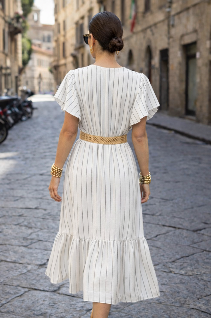 Avery Pinstripe Dress White