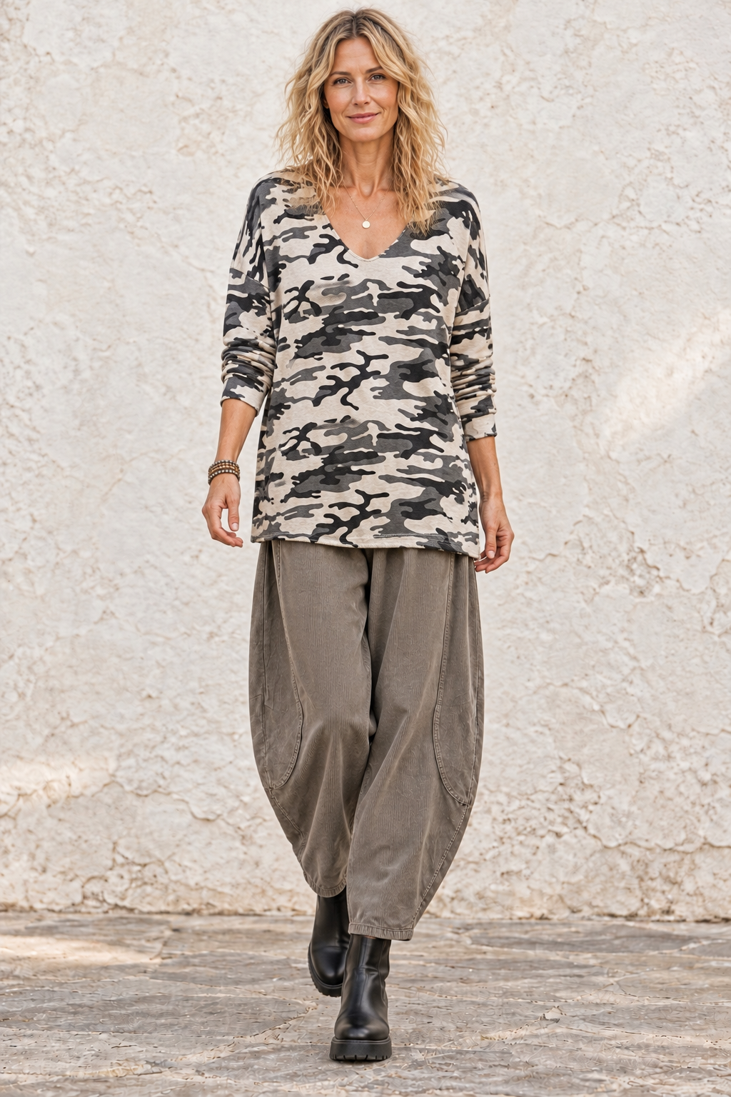 Leona Camo Print Top Oat