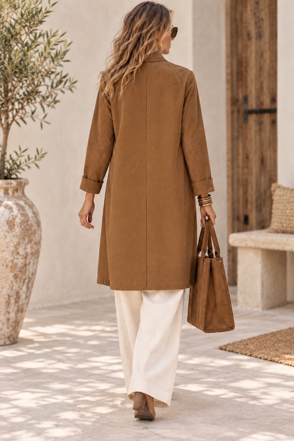 Elena Long Military Jacket Tan