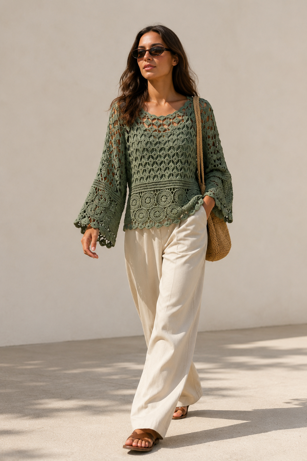 Cressida Crochet Top Khaki
