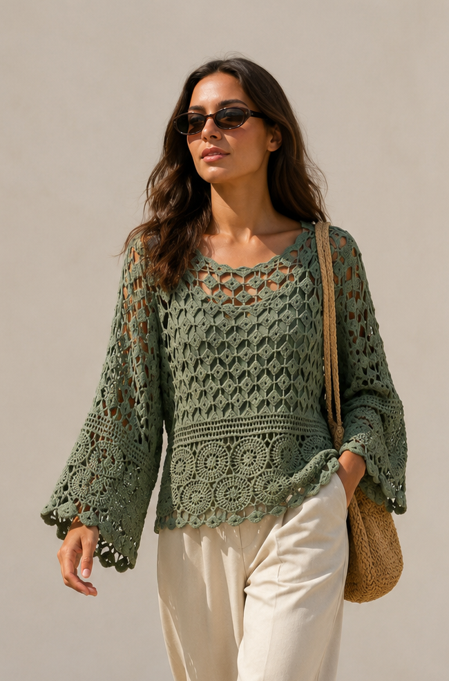Cressida Crochet Top Khaki