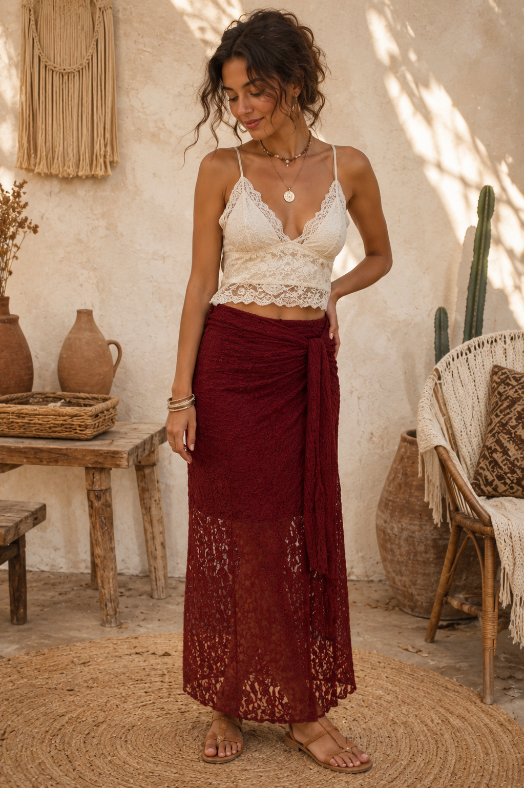 Silvana Lace Skirt Burgundy