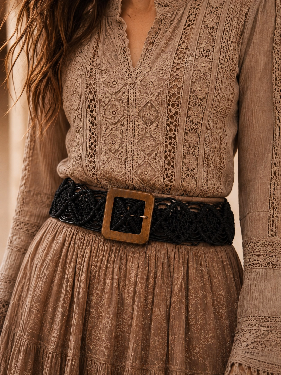 Sienna Macramé Stone Belt Black