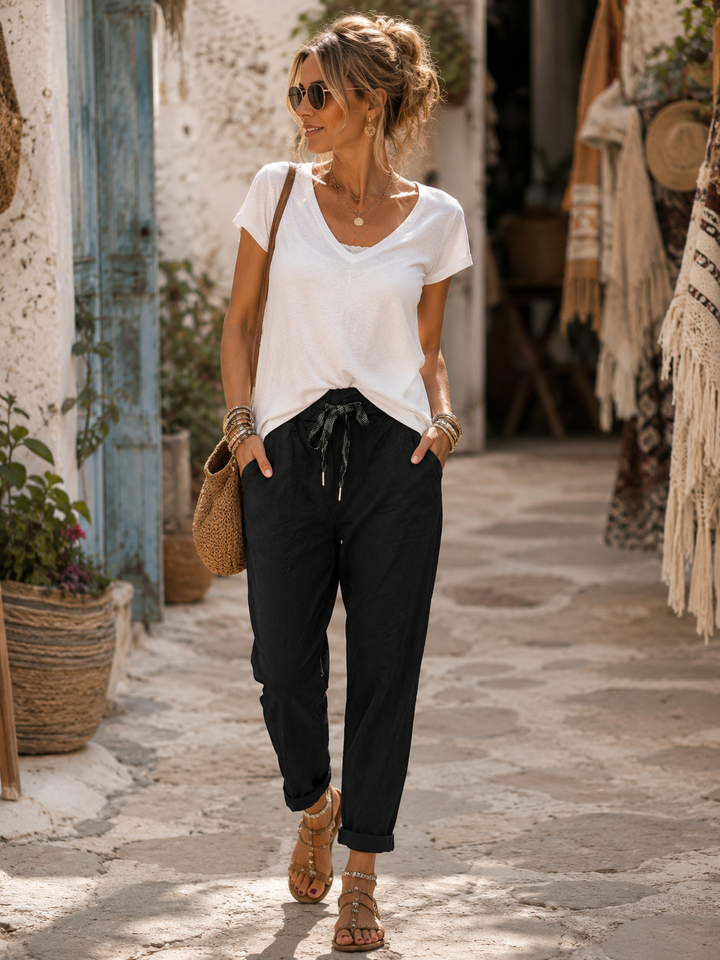 Lurex Tie Magic Pants Black