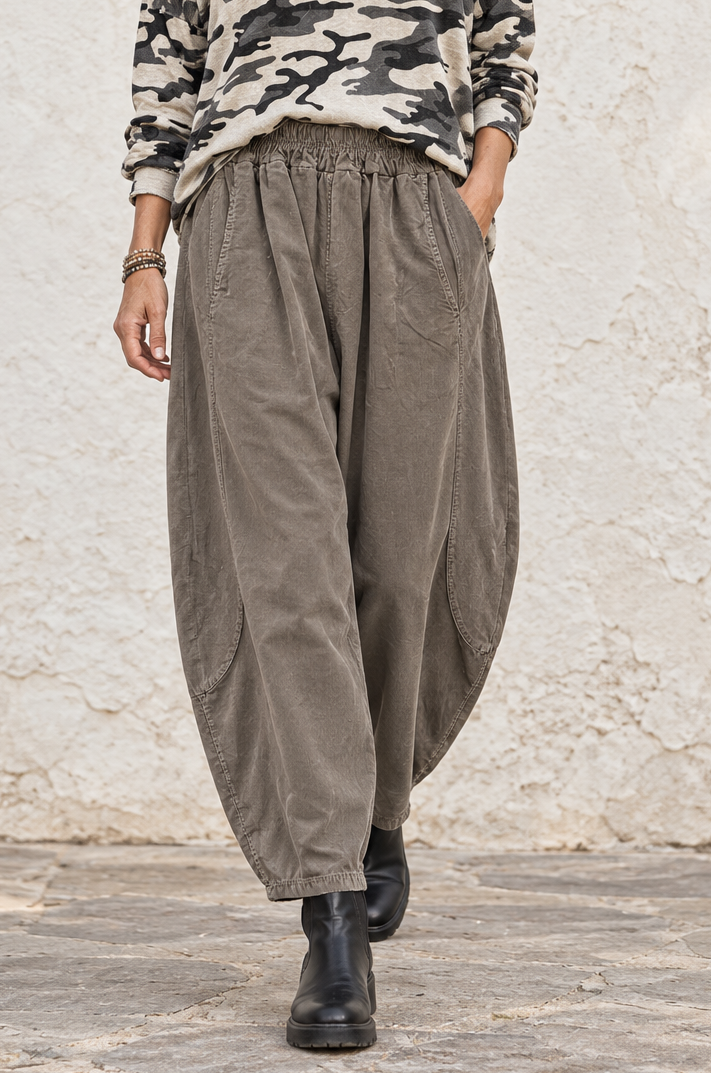 Tamara Needlecord Barrel Leg Trouser Taupe