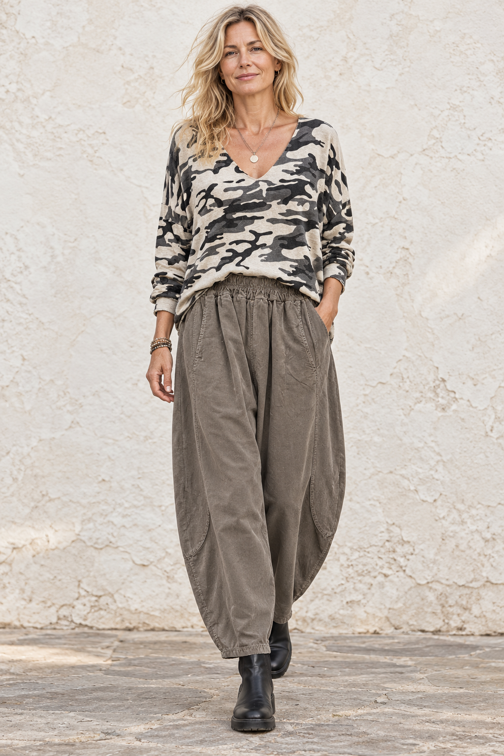 Leona Camo Print Top Oat