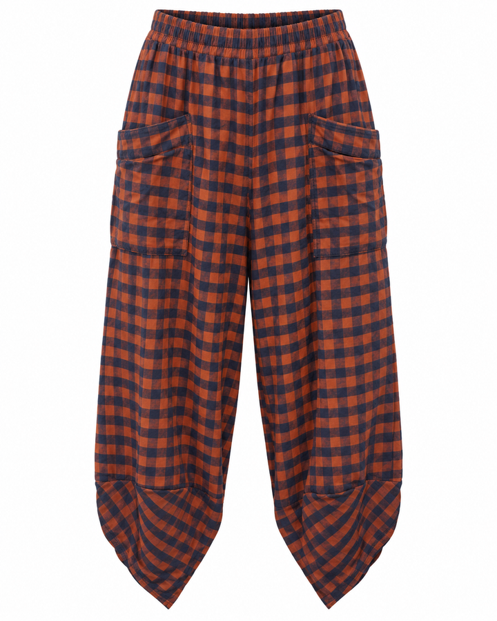 Rosana Checked Barrel Leg Trousers Rust