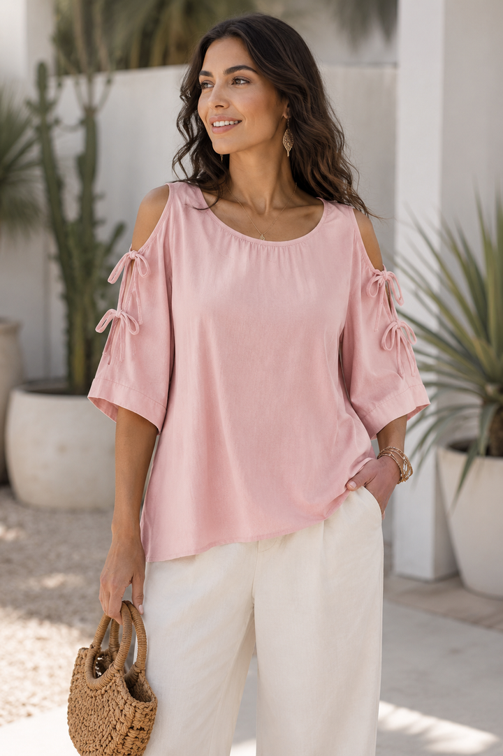 Ophelia Open bow Tie Blouse Pink