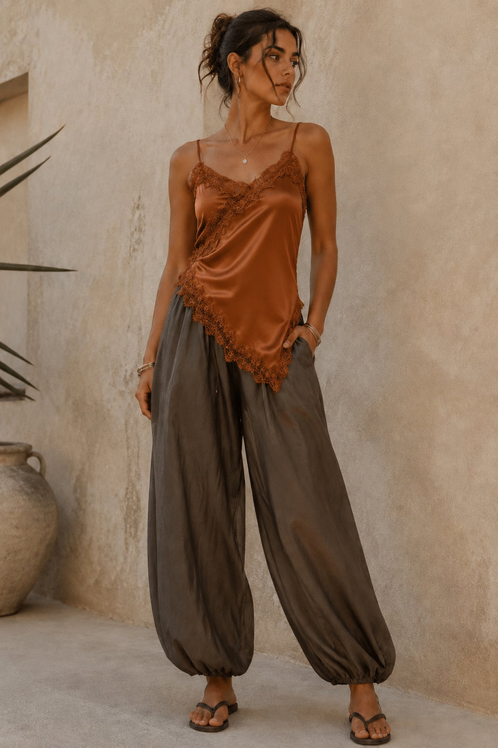 Asymmetric Lace Cami Top Copper