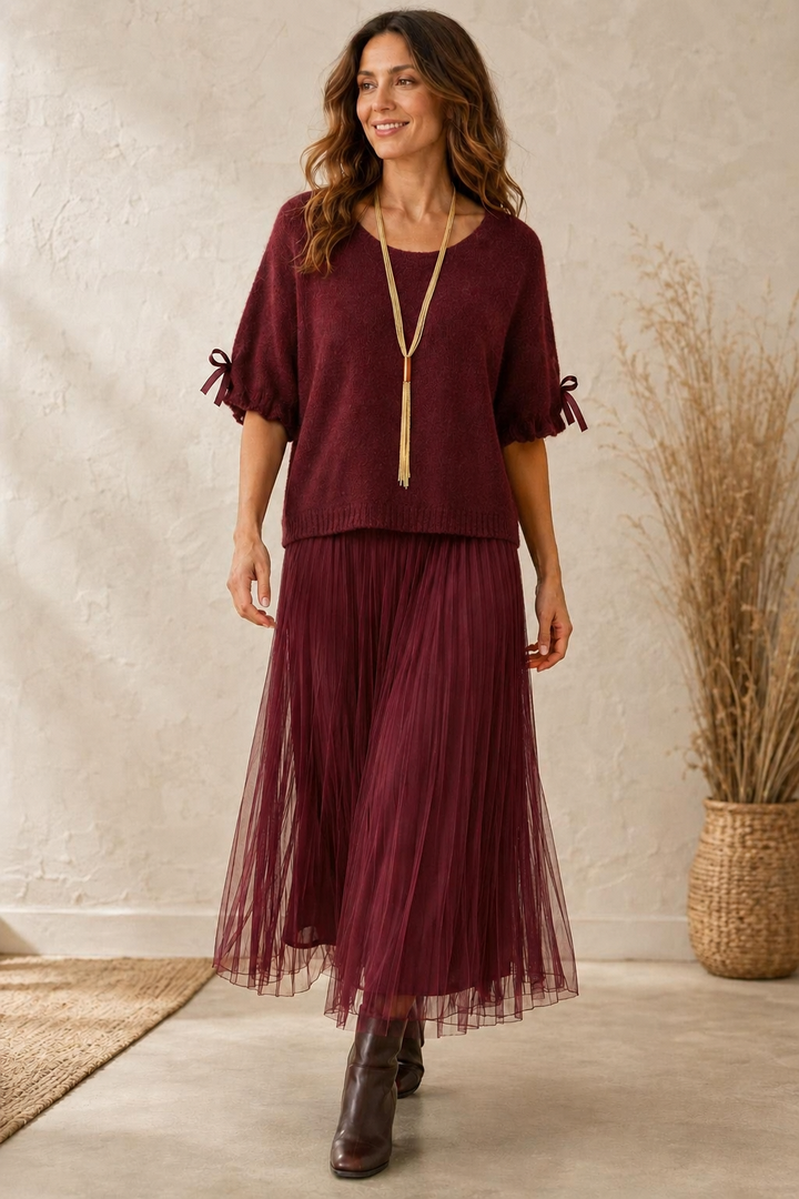Bow Sleeve Soft Knit Jumper Plum